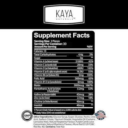 Kaya Naturals Hair Growth Gummies - Biotin 5000mcg Vitamins for Healthy Hair, Skin, and Nails - Beauty Supplement for Women or Men - 30 Count - Blueberry Flavor