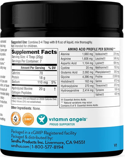 Sandhu's Collagen Peptides Powder|4.9 oz Unflavored| Grass-Fed Hydrolyzed Bovine Collagen | Supports Youthful Skin, Hair, Nails, Mobility, Flexibility, & Bone Health