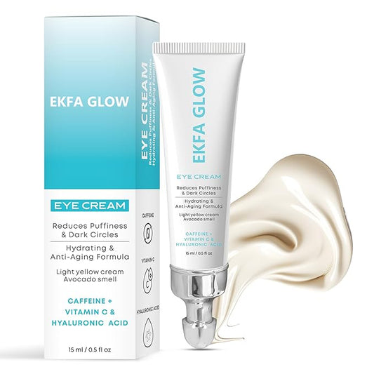 Eye Cream – Reduces Puffiness & Dark Circles & Wrinkles | Hydrating & Anti-Aging Formula | Caffeine, Vitamin C & Hyaluronic Acid | Light Yellow Cream with Avocado Fragrance,15ml