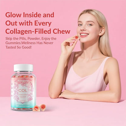 2 Pack Sugar Free Hydrolyzed Collagen Filled Gummies for Women, with 2500mg Collagen Peptide Type I,II,III,V,X, Biotin,Vitamins,Hyaluronic Acid for Skin Hair Nails, 120 Gummies