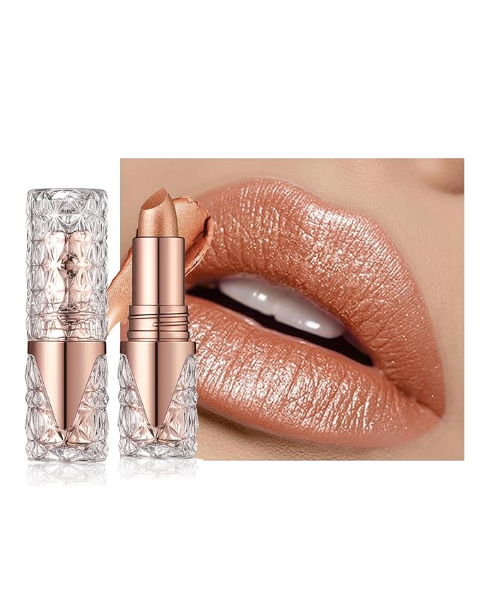 Glitter Lipstick Long Lasting,3D Metallic Liquid Lipstick Matte to Shimmer,Hydrating Non-Stick Lip Gloss,High Impact Lip Red Color Long Lasting Waterproof Transfer-proof Lip Stick Makeup for Women-05