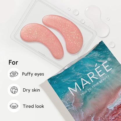 MAREE Pink Eye Gels - Marine Collagen Under Eye Patches for Puffy Eyes and Dark Circles - Undereye Mask Patches for Women - Hydrating Gel Eye Masks with Rose Water - Parches Para Ojeras Gel Pads