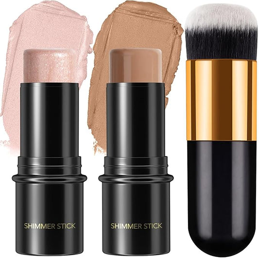 2Pcs Cream Contour Stick Makeup Kit, Cream Highlighter