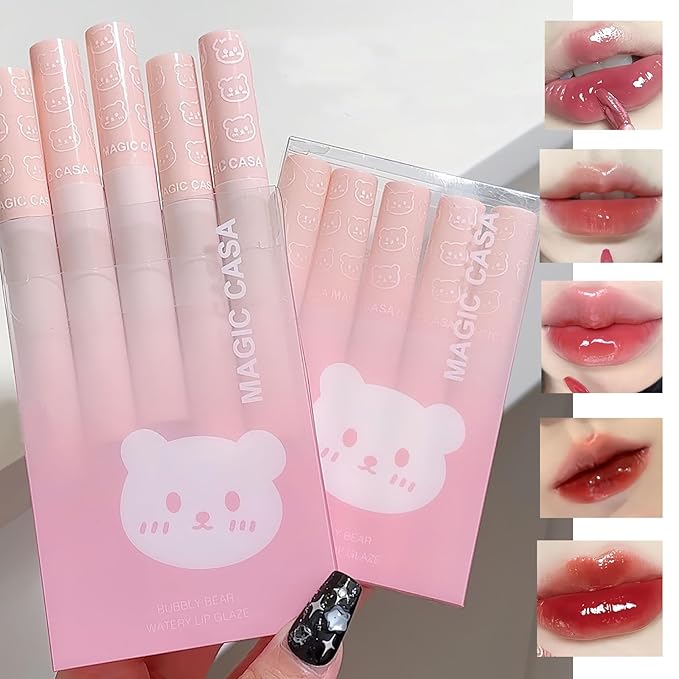 5pcs Mirror Water Lip Gloss Glass Lipstick Set, Gloss