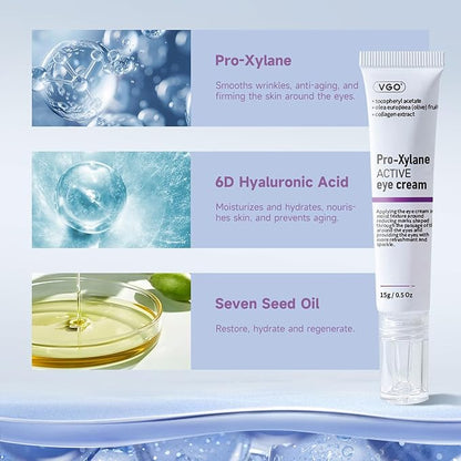 VGO Eye Cream 2% Pro-Xylane Eye Repair Cream for Dark Circles & Puffiness Under Eyes, Pro Xylane + 6D Hyaluronic Acid to Firm Skin, Reduce Wrinkles, Fine Lines, 15g/0.5 Oz