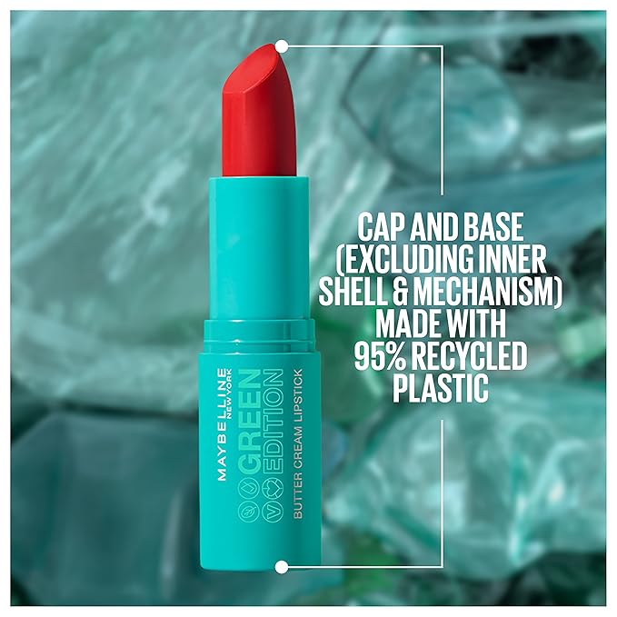 Maybelline Green Edition Butter Cream High-Pigment Bullet Lipstick, Musk, Orange Red, 0.12 oz