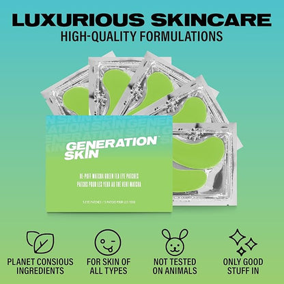 Eye Patches for Dark Circles and Puffiness, Under Eye Mask with Hyaluronic Acid and Matcha Green Tea, Vegan and Cruelty-Free Under Eye Patches, Green Tea Eye Masks, 5-Pack