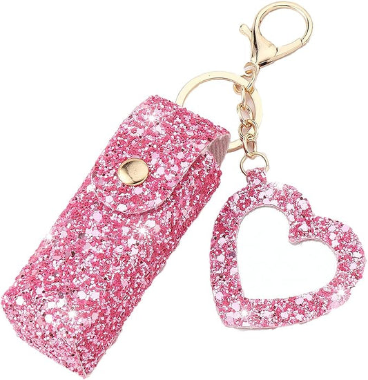 Sparkle Lipstick Holder with mirror Chapstick Holder Keychain Bling