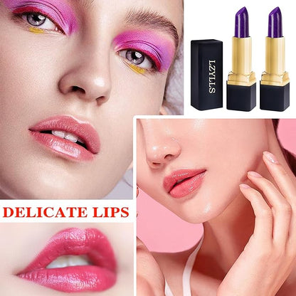Color Changing Change Lipstick,Magic Lipstick Jelly Lip Balm,Moisturizer Tinted Lip Tint Stain Long Lasting Waterproof Temperature Color Change Lip Gloss