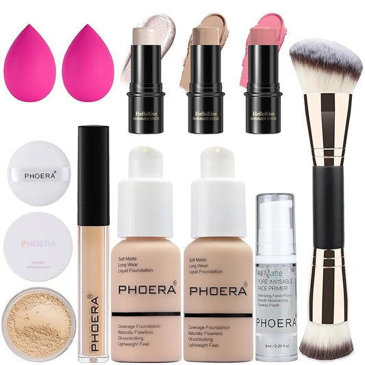 PHOERA Foundation,3 PCS Contour Stick Makeup Kit, Shades Contour/Porcelain+ Nude+#01,#08,#13)