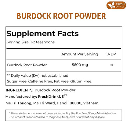 FreshDrinkUS, Premium 2oz Burdock Root Powder, 100% Natural & Pure from Burdock Root, Burdock Root Herbal Tea, No Additives, No Caffeine, Vegan