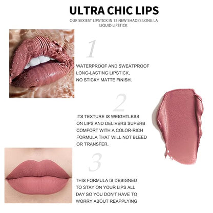 Matte Liquid Lipstick Sets, 12 Nude Colors Non-stick Gloss,
