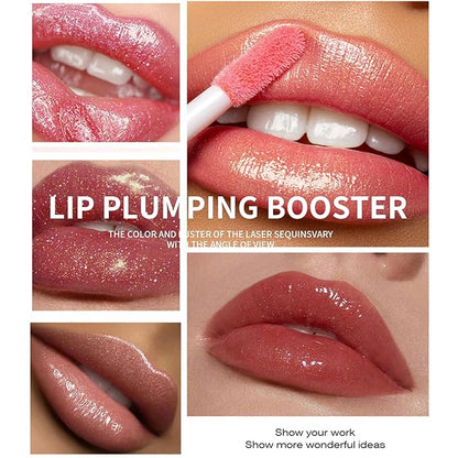 Shimmer Glitter Lip Gloss Oil,6 Color Hydrating Sparkly Lipstick,Non-Sticky Fresh Texture Lip Oil,Long Lasting Moisturizing Lip Makeup (#03)