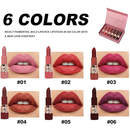 6 Colors Nude Lipstick, Matte Velvet Smooth Solid Long