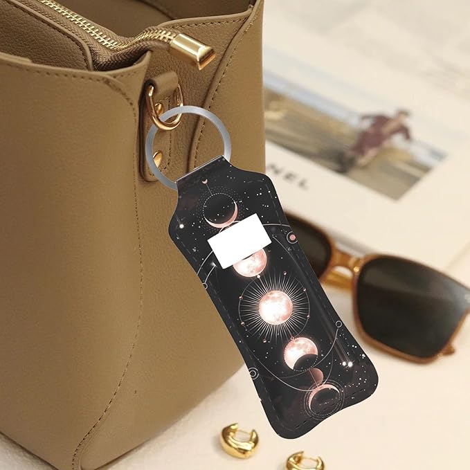 Moon Phase Eclipse Design Chapstick Holder Keychain, Portable Design