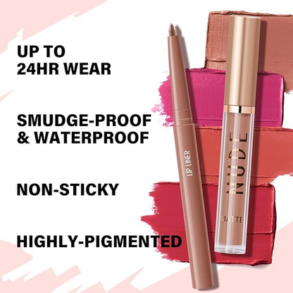 2Pcs Matte Liquid Lipstick and Lip Liner Set,Waterproof Gloss