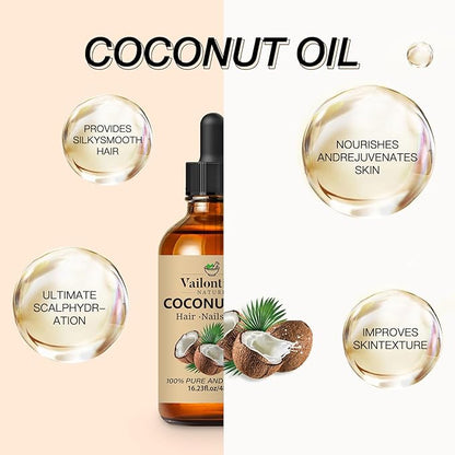 Coconut Oil - Carrier Oil for Hair Growth,Relaxing Massage and Body Oil, Pure Non-Greasy Coconut Oil for All Hair Types and Skin(Coconut Oil, 16 Fl Oz)