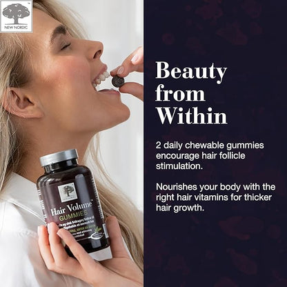 NEW NORDIC Hair Volume Gummies, 2500 mcg Biotin, Daily Hair Vitamins Supplement to Support Hair Skin & Nails, Vegan, 60 Count (Pack of 3)