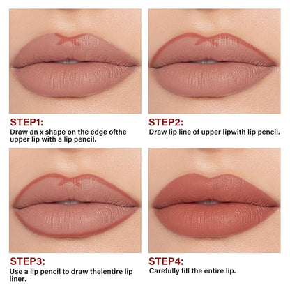 2Pcs Matte Liquid Lipstick and Lip Liner Set,Waterproof Gloss
