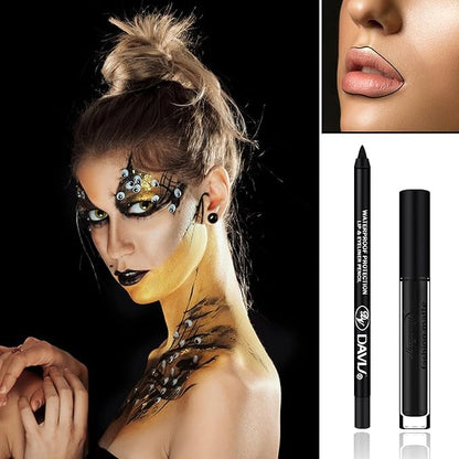 2Pcs Black Matte Lipstick and Lipliner Set,Velvet Liquid Gloss