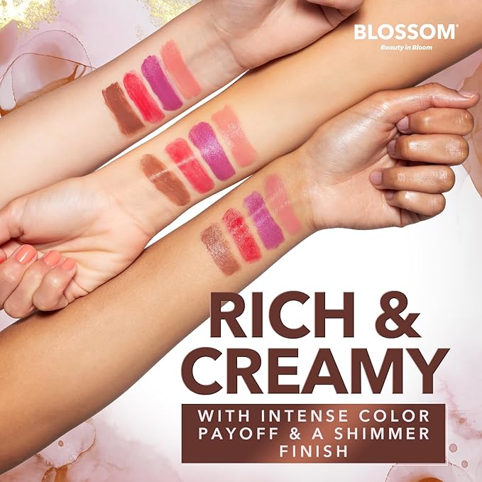 Blossom Marble Shimmer Lip Balm Moisturizing Lipstick with Shea Butter, Jojoba, Olive Oil, 0.12oz/3.5g, Desert Sand