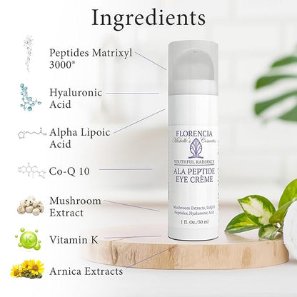 Florencia ALA Peptide Eye Cream - Anti-Aging Repair for Wrinkles, Fine Lines, Dryness - Hydrating, Nourishing, Firming, Moisturizing Eye Cream with Hyaluronic Acid & Peptides, 0.5 oz