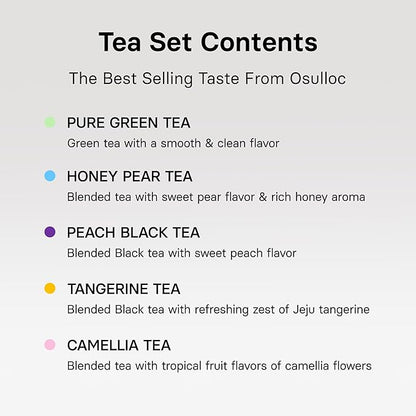 OSULLOC Premium Tea Collection (40 count, 10 flavors x 4 ea), Assorted Tea bag Sampler, Premium Organic Pure & Blended Self Care Gift Set box from Jeju for Tea lovers