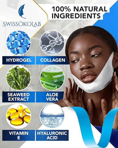 SWISSÖKOLAB Double Chin Reducer V Line Lifting Mask Face Slimming + Under Eye Patches For Puffy Eyes 24k Gold Eye Mask For Dark Circles And Puffiness Collagen Eye Gel Pads