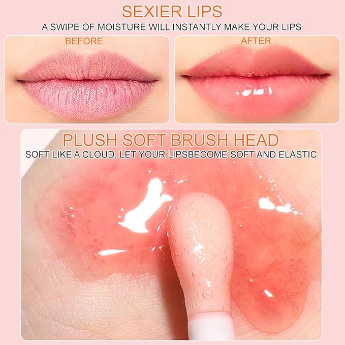 2PCS Hydrating Lip Glow Oil, Lip Plumper Gloss, Moisturizing Lip Oil, No-Sticky Transparent Plumping Lip Gloss Tinted Lip Balm for Lip Care and Dry Lips (2PCS Cherry)