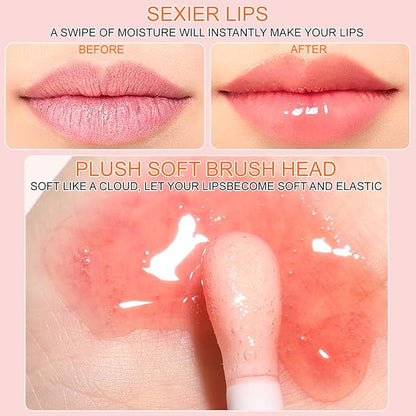2PCS Hydrating Lip Glow Oil, Lip Plumper Gloss, Moisturizing Lip Oil, No-Sticky Transparent Plumping Lip Gloss Tinted Lip Balm for Lip Care and Dry Lips (2PCS Cherry)