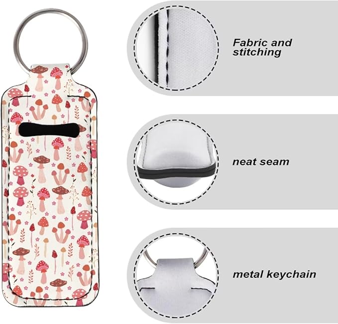 Horeset Cartoon Mushroom Pattern Lipstick Holder Keychains Stylish Ring