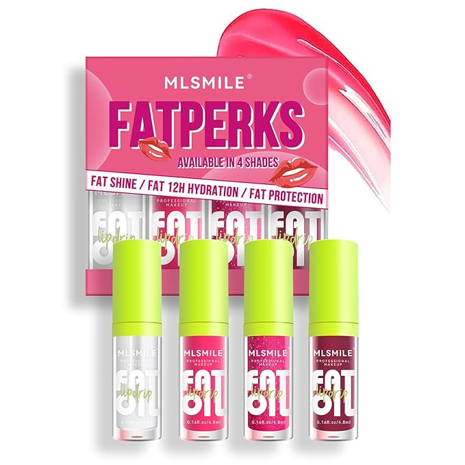 4 Colors Lip Oil Lip Glaze, Big Brush Head Hydrating Lip Glow Oil, Shiny Transparent Lip Gloss Plumping, Smooth Glossy Finish Clear Tint Shiny and Vegan, Moisturizing Non-Sticky Formula