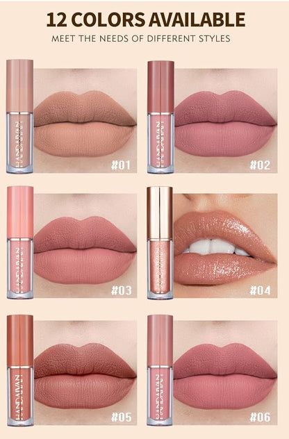 Matte Liquid Lipstick Sets, 12 Nude Colors Non-stick Gloss,
