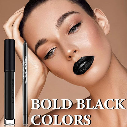 Black Matte Liquid Lipstick,2 Pcs Lip Liner Gloss