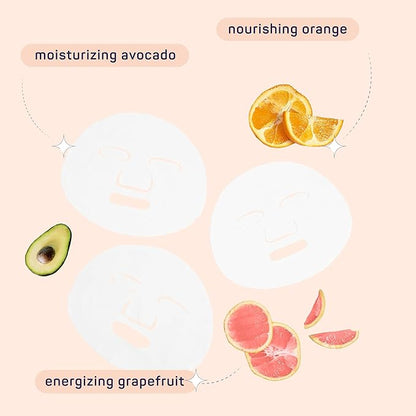 SpaLife Beauty Fruit Facial Sheet Masks 24 Pack – Face Masks Skincare Set – Hydrating Face Masks – 6 Natural Fruit Extract Formulas – Orange, Grapefruit, Coconut, Cherry, Avodcado, Cucumber