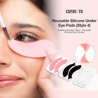Curacoro Reusable Eye Pads, Silicone Under Eye Patches Lash Lift Cover Eyelash Extension | Soft Pads for Sensitive Skin during Eyelash Perm Lamination & Lash Extensions Remover (Black, Style 4)
