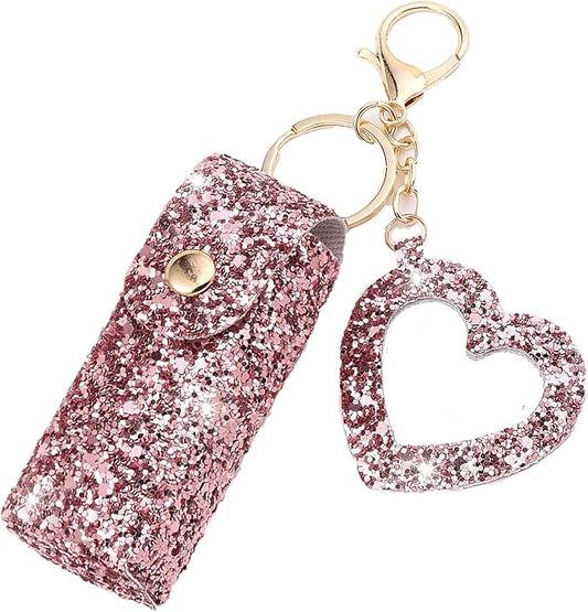 Sparkle Lipstick Holder with mirror Chapstick Holder Keychain Bling