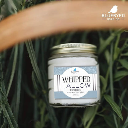 Bluebyrd Tallow Lotion – Large 9oz Size – 100% Grass-Fed & Hand-Whipped – Deeply Moisturizes & Soothes Dry, Sensitive Skin, Face + Body (9oz, Unscented)