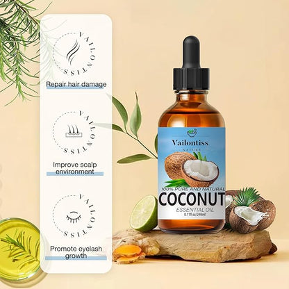 Coconut Oil - Carrier Oil for Hair Growth,Relaxing Massage and Body Oil, Pure Non-Greasy Coconut Oil for All Hair Types and Skin(Coconut Oil, 8 Fl Oz)
