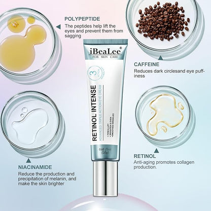 Retinol Eye Cream for Dark Circles & Wrinkles–Brighten & Smooth– Anti-Aging Under Eye Treatment with Retinol & Hyaluronic Acid–Fights Fine Lines, Puffiness & Dark Spots Fragrance– 0.68 fl.oz-BBBB