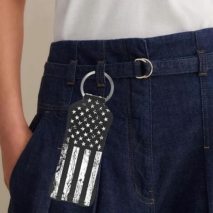 Black American Flag Chapstick Holder Keychain, Portable Lip Flag
