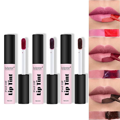 3 Colors Peel Off Matte Lip Tint, Peel Off Lip Stain, Matte Lasting Tattoo Lip Gloss, Non-Stick Cup Liquid Lipstick Tinted Lip Stain,Waterproof Formula (Color 4&5&6#)