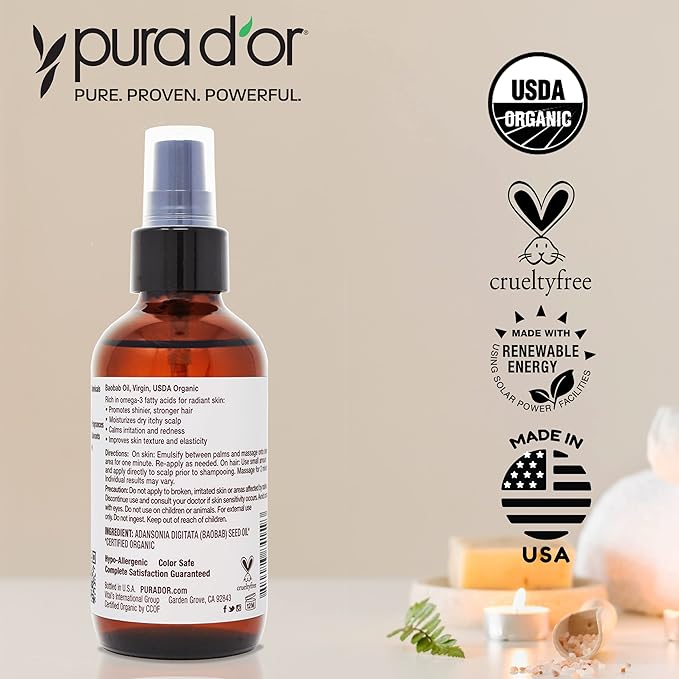 PURA D'OR Organic Baobab Oil (4oz