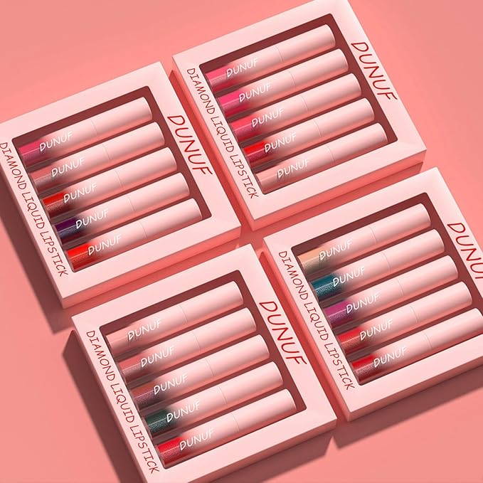 MAEPEOR Glitter Lipstick Set 5 Colors Non-Stick Cup Glitter