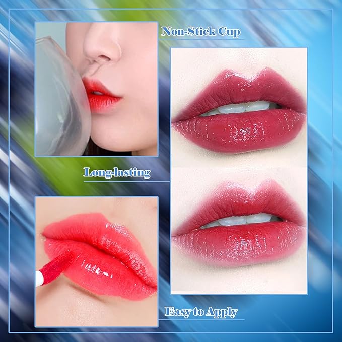 6 Colors Lip Tint Stain Set, Korean Lip Gloss Plumping Lip Tint Moisturizing Watery Mini Liquid Lipstick, Multi-use Lip and Cheek Tint, Long Lasting,Non-Stick Cup Lip Makeup