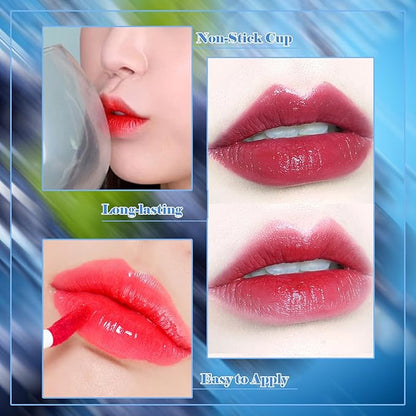 6 Colors Lip Tint Stain Set, Korean Lip Gloss Plumping Lip Tint Moisturizing Watery Mini Liquid Lipstick, Multi-use Lip and Cheek Tint, Long Lasting,Non-Stick Cup Lip Makeup