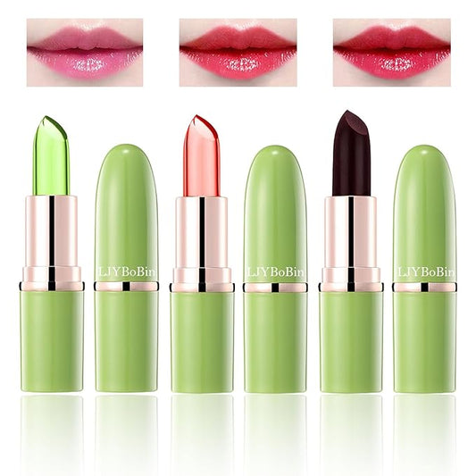 3PCS Aloe Vera Color Changing Lipstick Set,Magic Jelly Changing