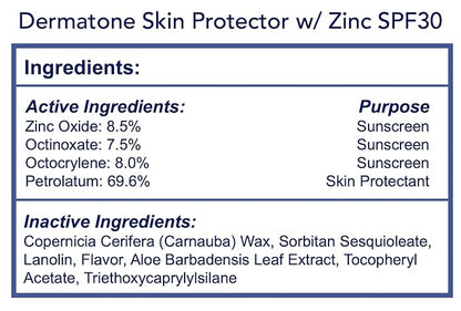 Dermatone Skin Protection Balm w/Zinc SPF 30 | 2-Pack Barrier Cream | Moisturizing | Heals & Repairs Dry Skin | Advanved therapy Lips and Face Repair, 0.5 oz tin