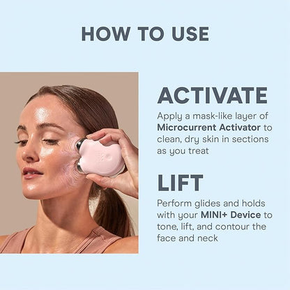 NuFACE MINI+ Microcurrent Facial Device Kit - FDA Cleared Face Sculpting & Skin Tightening Device to Contour, Lift & Tone + Microcurrent Gel Activator & Silk Creme - Sandy Rose