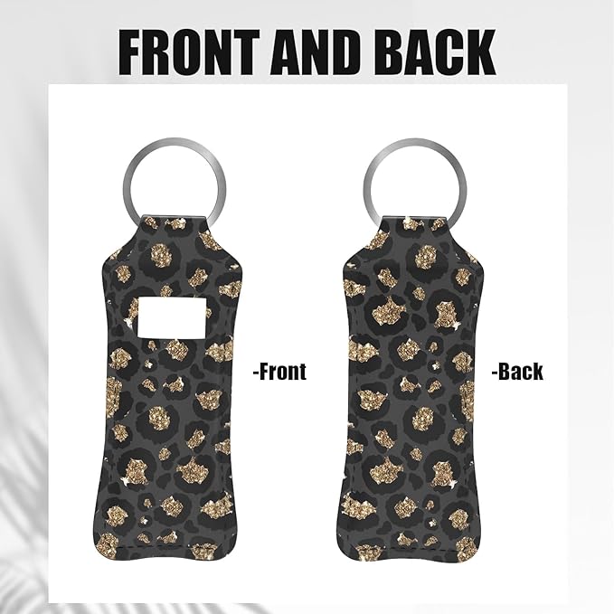 Black Gold Leopard Cheetah Chapstick Holder Keychain, Portable Gold